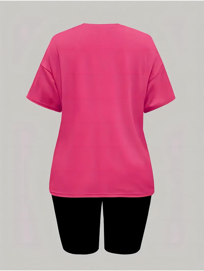 New fashionable casual creative pattern printed Women's fashion set, spring and summer new fashionable casual round neck T-shirt&sports shorts two-piece set