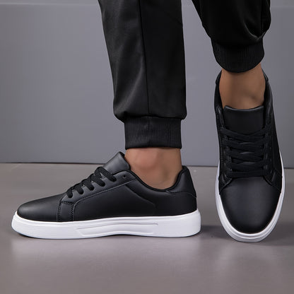 Men's Skate Casual Sneakers - Black & White Geometric Streetwear Design, PU Upper & MD Sole, Breathable Fabric Lining, All-Season Comfort for Urban Fashion, Outdoor Hiking, Daily Wear - Ideal Holiday Gift, Skate Shoes, Outdoo