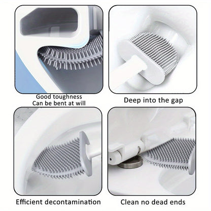 Silicone Toilet Brush with Wall-Mounted Storage Box - Flat Head Design, Suitable for Bathroom and Kitchen Cleaning, Durable Black Silicone Material, Easy to Hang Organizer