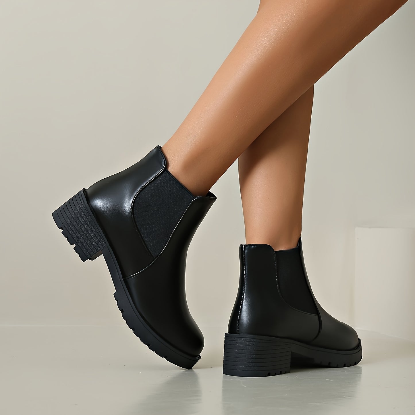 MagiMoBo Women'S Slip-On Chunky Mid-Heel Ankle Boots - Faux Cover Round Toe Platform Boots with Thick Rubber Sole, All-Season Casual Versatile Boots for Casual Attire, Comfortable Walking Boots, Durable Fabric Insole