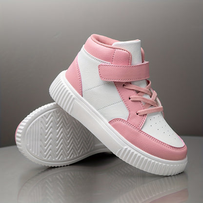 Girls' & Boys' White & Pink Checkerboard Mid-Top Sneakers - Lightweight PU Upper with EVA Sole, All-Season Comfort for School, Outdoor & Casual Wear - Easy Slip-On Design for Ages 14 & Under