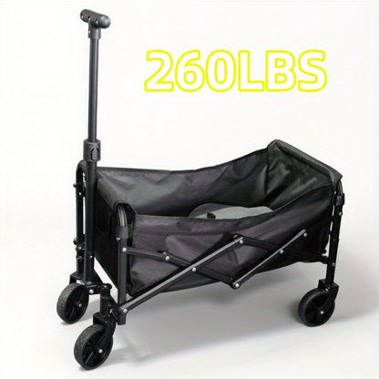 One piece Foldable camper with wheels, garden cart, multi-purpose heavy-duty four-wheeler for sports, gardening, camping and shopping, heavy duty, large capacity, black