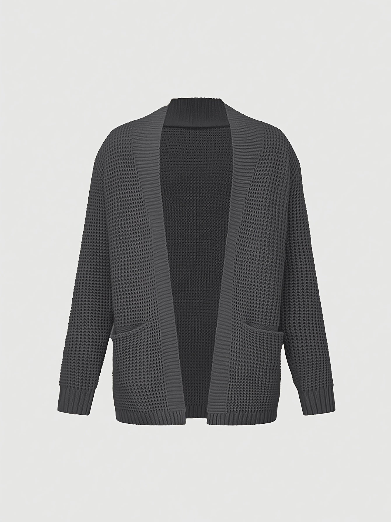 Men'S Casual Long Sleeve V-Neck Knit Cardigan - Loose Fit Solid Color Sweater with Pockets, Lightweight Acrylic for Fall/Winter, Versatile Layering Piece