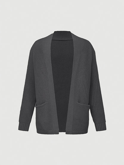 Men'S Casual Long Sleeve V-Neck Knit Cardigan - Loose Fit Solid Color Sweater with Pockets, Lightweight Acrylic for Fall/Winter, Versatile Layering Piece