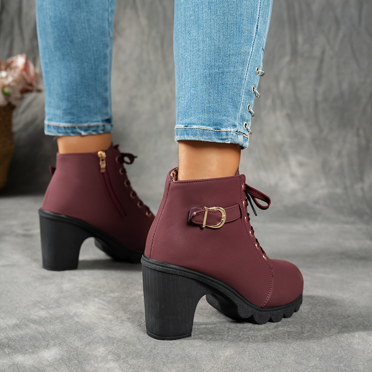 MagiMoBo Women'S Mid-Heel Ankle Boots with Side Zipper - Comfortable Faux Cover, Decorative Buckle Design, All-Season Versatile Casual Shoes for Casual Attire, Chunky Heel, Versatile Ankle Boots | Decorative Buckle Boots | Sy