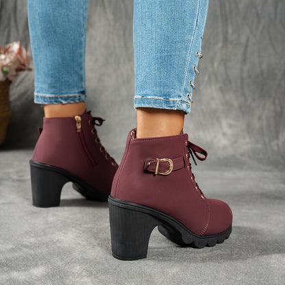 MagiMoBo Women'S Mid-Heel Ankle Boots with Side Zipper - Comfortable Faux Cover, Decorative Buckle Design, All-Season Versatile Casual Shoes for Casual Attire, Chunky Heel, Versatile Ankle Boots | Decorative Buckle Boots | Sy