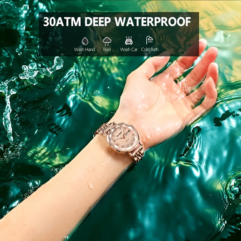 POEDAGAR Women's Fashion Casual Round Analog Quartz Wrist Watch, Luminous Hands, 3ATM Water Resistant, Alloy Case & Strap, with Calendar Feature