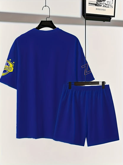 Men'S Trendy Round Neck Short Sleeve Shorts Set, 3D Digital Print High-Definition Pattern, Summer Casual Comfortable Vacation Sportswear