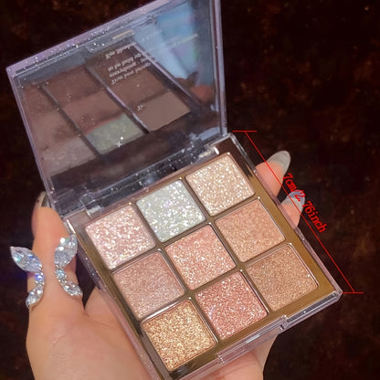 9-Color Eyeshadow Palette - Shimmery & Matte Finishes, Brown & Multicolor Tones for Daily Glam & Party Looks, Glitter Eyeshadow Palette