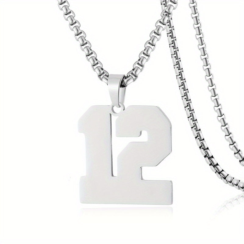 0-19 Men Athletes Number Pendant Necklace Stainless Steel Sports Number Pendant Long Chain Necklaces for Boys Baseball/Basketball/Football Team Jewelry Gifts