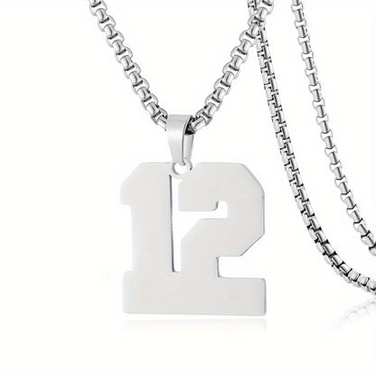 0-19 Men Athletes Number Pendant Necklace Stainless Steel Sports Number Pendant Long Chain Necklaces for Boys Baseball/Basketball/Football Team Jewelry Gifts