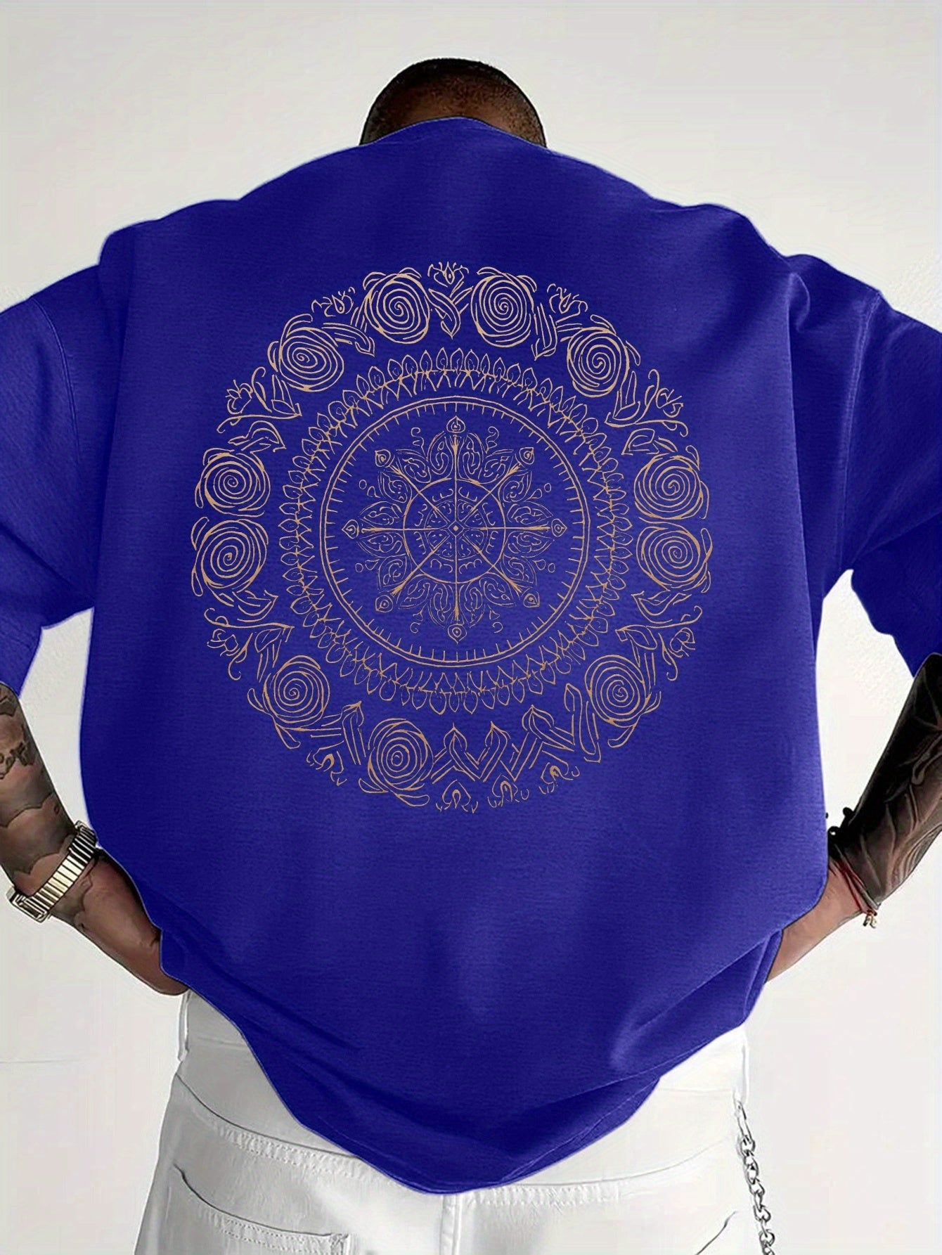 Men'S Golden Mandala Graphic T-Shirt - Breathable Moisture-Wicking Short Sleeve Tee for Summer, Casual Comfort Fit with Intricate Design, Summer Casual Wear | Mandala Print Top | Comfortable Fit Shirt