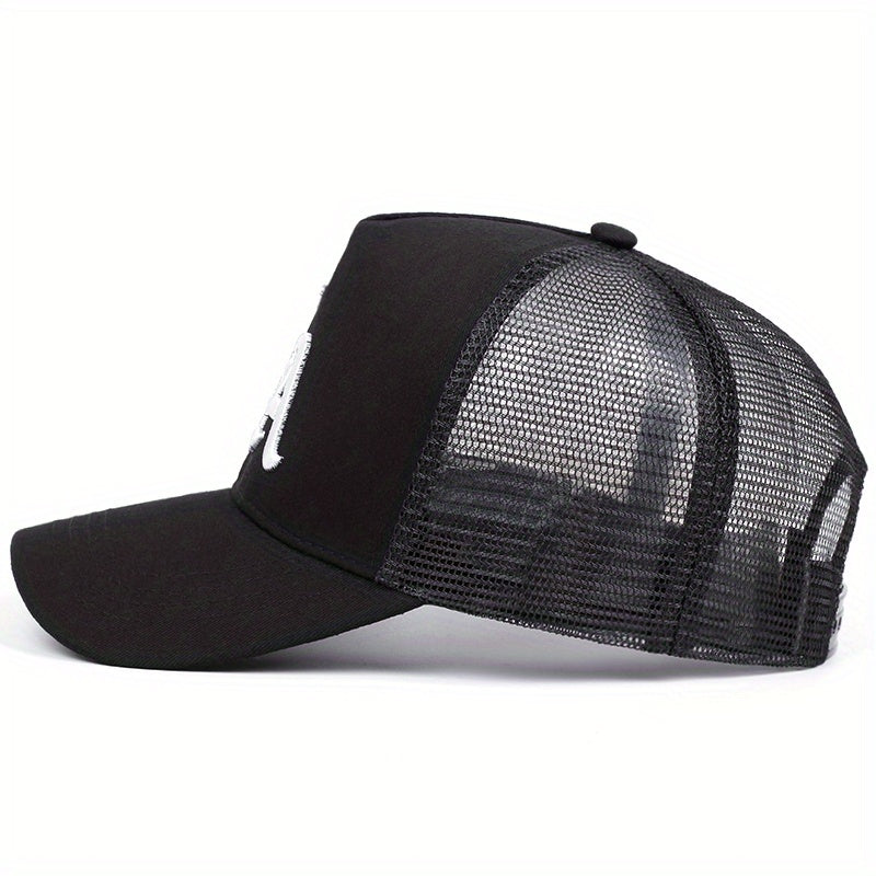 2025 New 'S Outdoor Sports Baseball Cap - Flat Top, Cool Bill Hip Hop Style, Polyester 100., Knit Fabric, Black with LA Logo, Cool Bill Style, Perfect for The Trendy Look of Hip Hop, Hip Hop Accessories