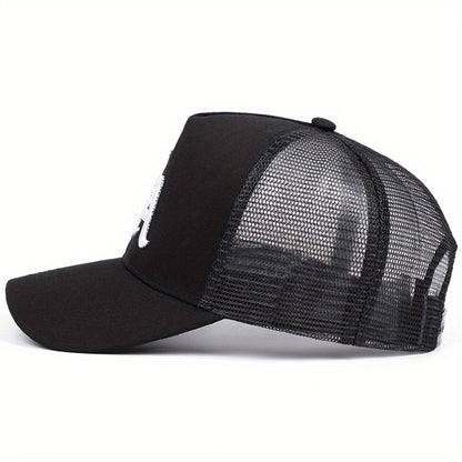 2025 New 'S Outdoor Sports Baseball Cap - Flat Top, Cool Bill Hip Hop Style, Polyester 100., Knit Fabric, Black with LA Logo, Cool Bill Style, Perfect for The Trendy Look of Hip Hop, Hip Hop Accessories