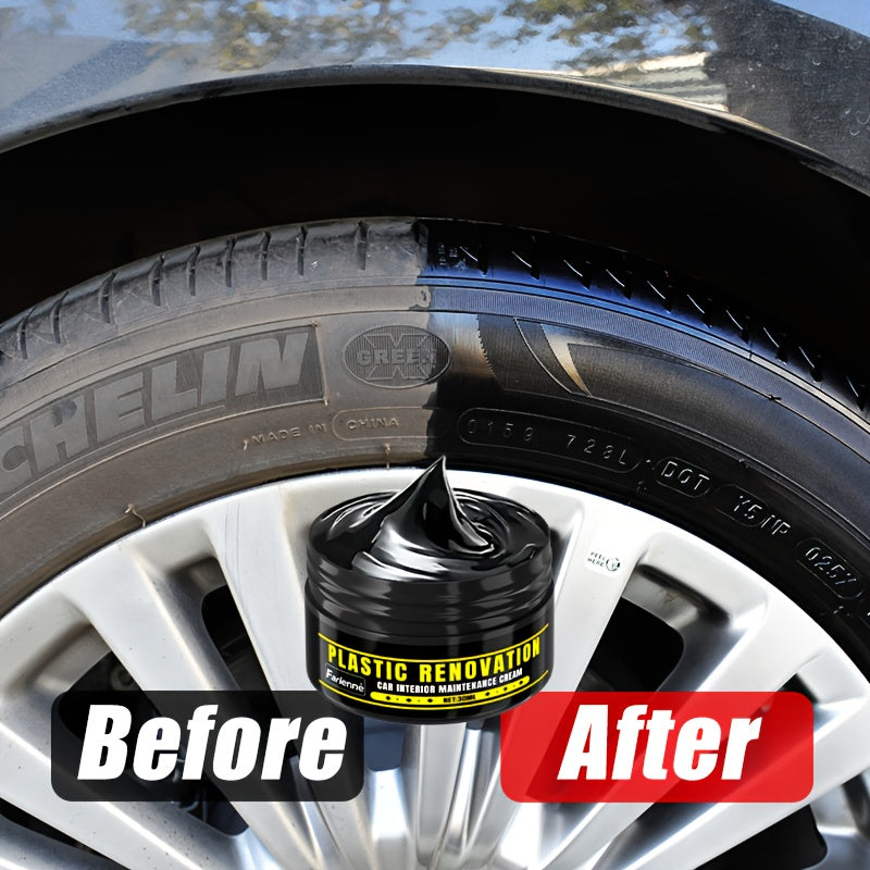 FARIENNE Car Plastic Part Restorer, Black Interior Trim Polishing Wax, Aging Prevention Refurbishment Agent, Repair Plastic Scratches, Tire Shine Paste, Leather Sofa Seat Care Cream, Suitable for All Car Interiors and Exterio