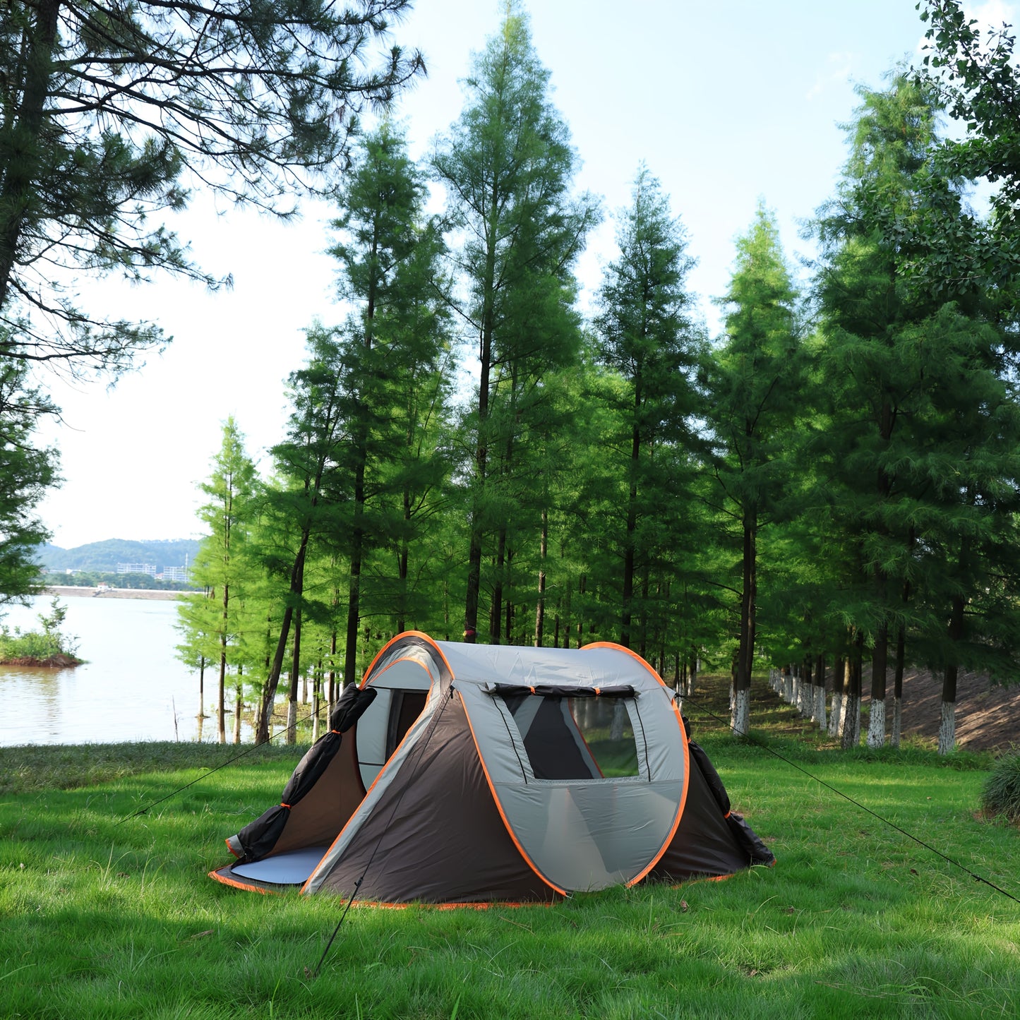 4-Person Automatic Pop-Up Camping Tent - Lightweight 190T Polyester & 210D Oxford Floor, 4 Wind Ropes, 8 Ground Stakes, 3.0mm Height, 1.9m Length - Easy Setup Oval Tent for Family Camping, Hiking, Outdoor Adventures (Mixed Co