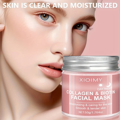 XIOIMY Collagen & Biotin Facial Mask - Hydrating Moisturizing Mask with Collagen Essence for All Light Beige Types, Hypoallergenic, Orange Scent, Daily & Nightly Use, Moisturizing Mask, Skincare, Smooth Texture, Antioxidant R