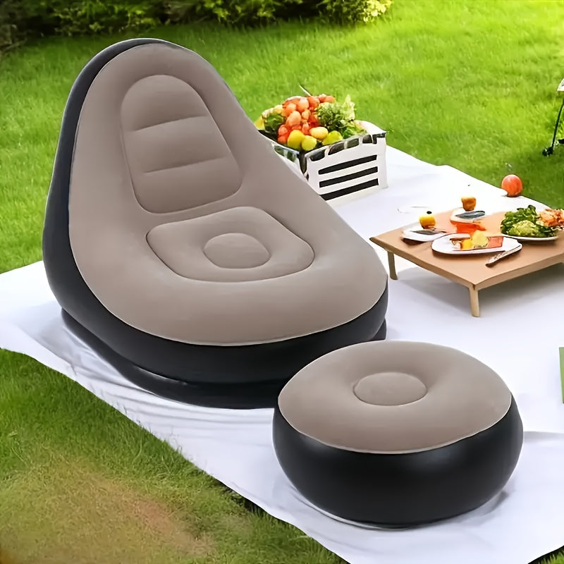 Portable Inflatable Sofa Footrest Set/Single Stool, Foldable Lounge Chair with Comfortable Velvet Upholstery, Ideal for Camping, Hiking, and Sunbathing, Includes Free Pump