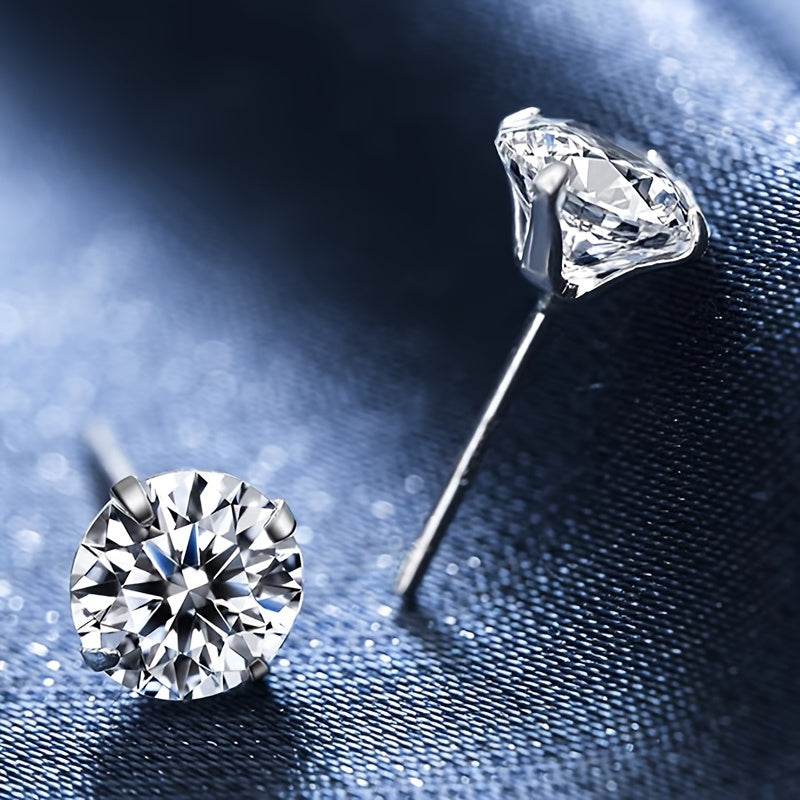 1 Pair Men'S Sparkling One Carat Cubic Zirconia Stud Earrings, High-Quality Stainless Steel, Non-Allergic & Fade-Resistant, Fashion Style, with Synthetic Zirconia, for Wedding Accessory & Men'S Gift Jewelry,Valentine'S Day
