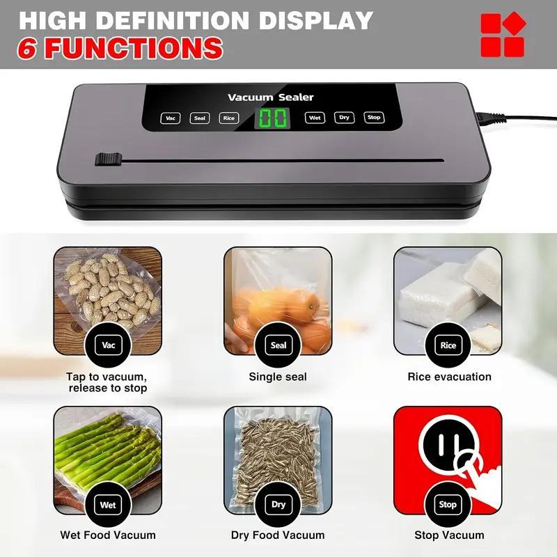 EU Plug Vacuum Sealer Machine with 10 Bags, Multi-Functional Vacuum Food Sealer Machine Compact Vacuum Food Preservation to Keep Food Freshness