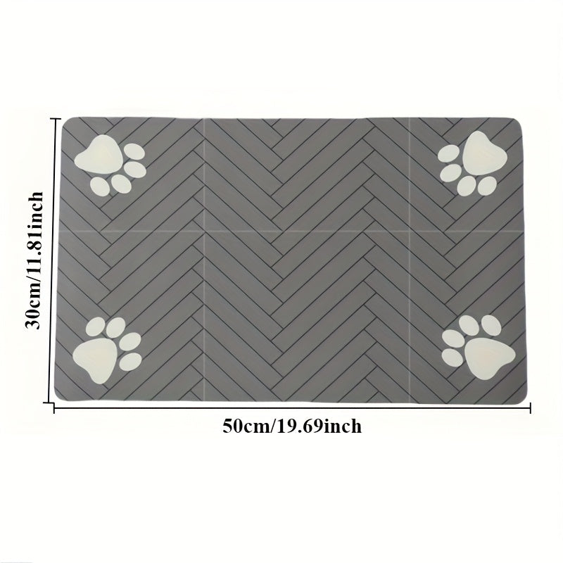 1pc Quick-Dry Diatom Mud Pet Feeding Mat - Splash-Proof, Absorbent, Easy to Clean, Suitable for Dogs and Cats, Herringbone Pattern with Paw Print Design, Washable Pet Feeding Mat