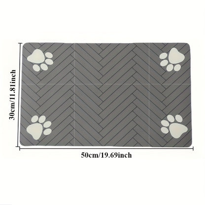 1pc Quick-Dry Diatom Mud Pet Feeding Mat - Splash-Proof, Absorbent, Easy to Clean, Suitable for Dogs and Cats, Herringbone Pattern with Paw Print Design, Washable Pet Feeding Mat