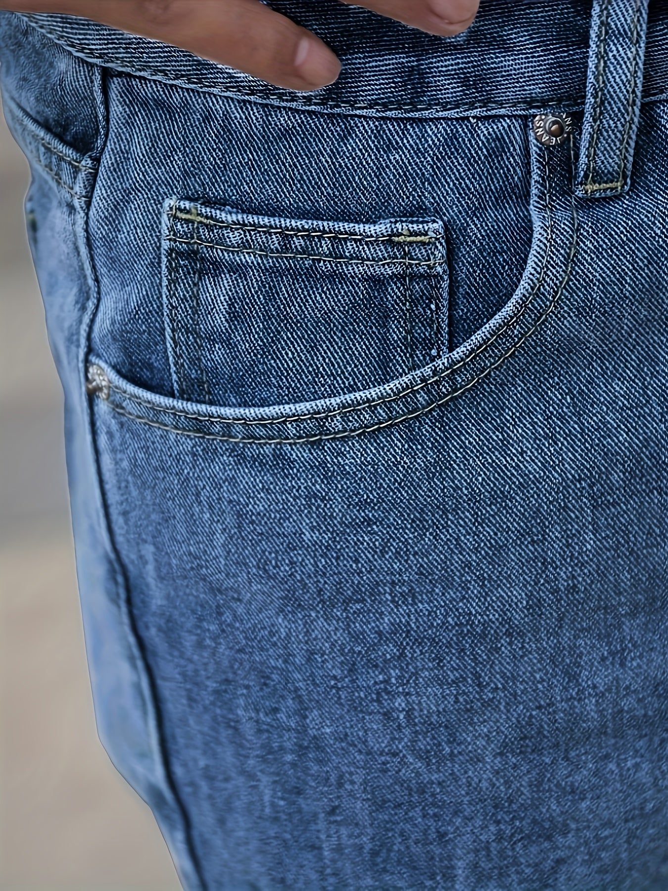 Men's Casual Stretch Denim Pants - Classic Regular Fit, Water-Washed Texture, All-Season Comfort, Machine Washable Solid Color Jeans for Casual Attire, Casual Casual Attire | Classic Blue Jeans | Easycare Jeans