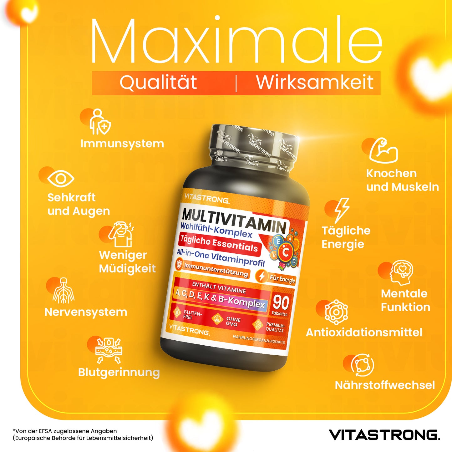 High-Dose Vitamin Formula, Vitastrong Premium Quality Vitamin Complex with 13 Essential Vitamins for Women And Men, Pure And Certified Vitamin Supplements Without Gluten And Gmos