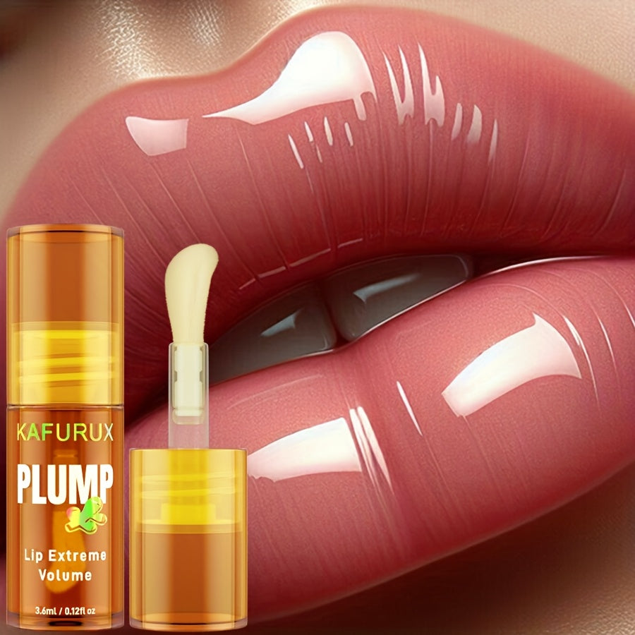 KAFURUX PLUMP Lip Oil, High Hydration Moisturizer, Natural Ginger Scent, All Skin Types, High Shine Finish, Liquid Form, 3ml/0.1oz