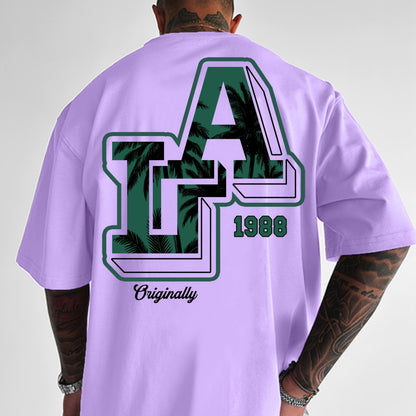 Men'S Casual Y2K LA Graphic T-Shirt - Bold Oversized "LA" Letter Print, Comfortable & Breathable with Slight Stretch, Perfect for Home & Outdoor Activities, Spring/Summer Fashion, Machine Washable, Loose Fit Short Sleeve Crew