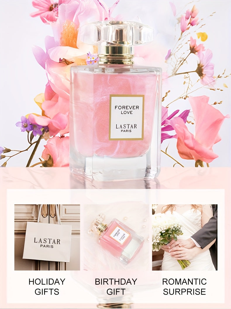 LASTAR Paris Forever Love Perfume 1.86oz, Romantic Floral Scent with Rose, Jasmine, Vanilla & Patchouli, Soft & Fresh Fragrance, Long-Lasting, Elegant Pink Glass Bottle with Golden Cap, Perfect Party/ Holiday Gift for Women