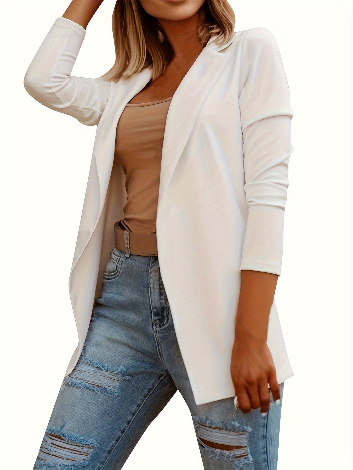 Women's Elegant Blazer - Notch Lapel Structure, Office to Party Jacket, Machine Washable Chic Coat for Women, Professional & Formal Events Outerwear, Versatile Clothing, Notched Lapel Design, Clean Finish, Medium Elasticity