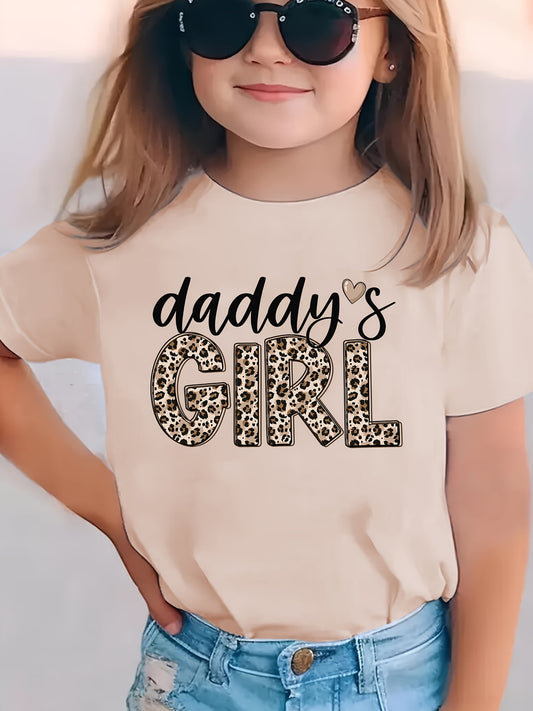 Summer Fashion Girls' Short-Sleeve T-Shirt "DADDY's GIRL" Leopard Print Casual Versatile Top NY-DX5545