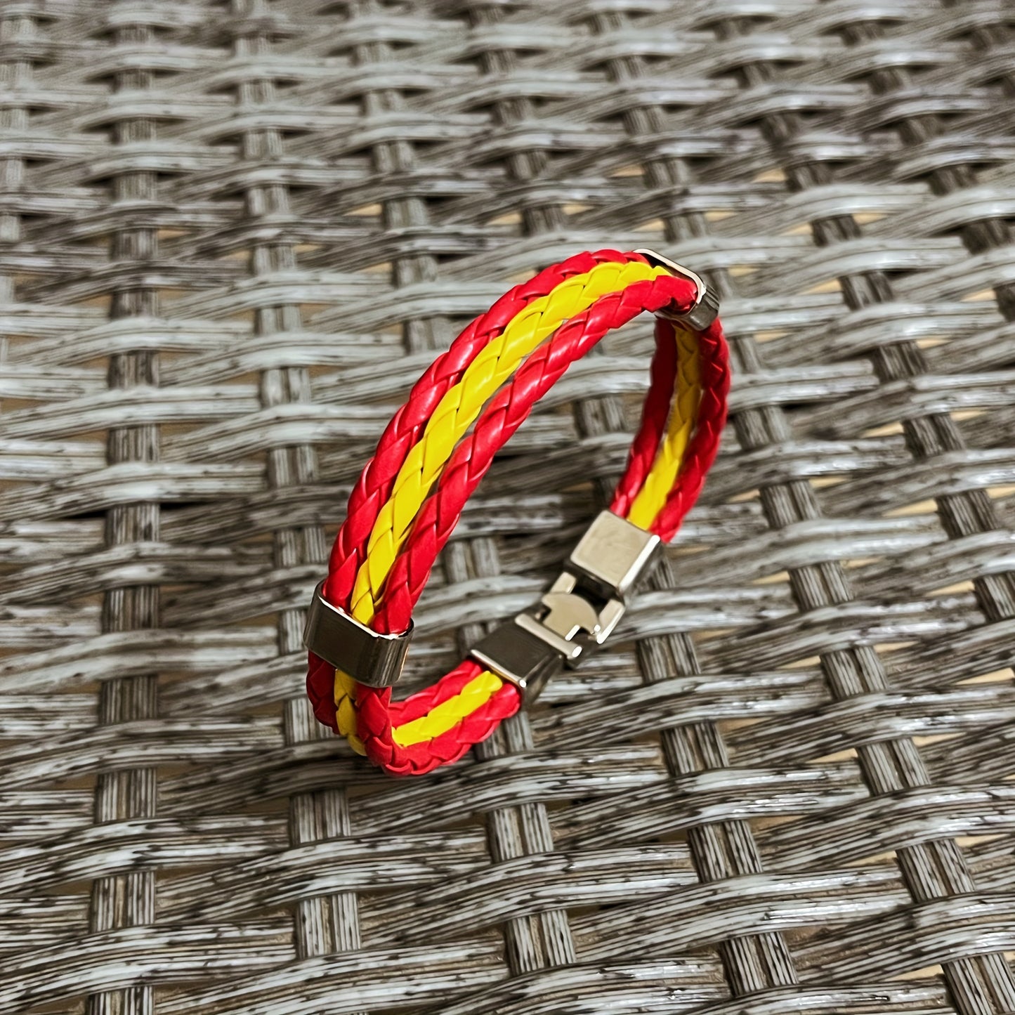 Handmade Braided Red, White, and Green Flag Faux Leather Bracelet - Fashionable Faux Leather Accessory with Metal Buckle, Ideal for National Holiday Celebrations, National Holiday Gift|Festive Accessory|Durable Faux Leather,