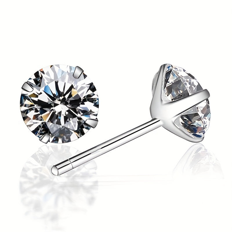 1 Pair Men'S Sparkling One Carat Cubic Zirconia Stud Earrings, High-Quality Stainless Steel, Non-Allergic & Fade-Resistant, Fashion Style, with Synthetic Zirconia, for Wedding Accessory & Men'S Gift Jewelry,Valentine'S Day