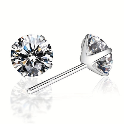 1 Pair Men'S Sparkling One Carat Cubic Zirconia Stud Earrings, High-Quality Stainless Steel, Non-Allergic & Fade-Resistant, Fashion Style, with Synthetic Zirconia, for Wedding Accessory & Men'S Gift Jewelry,Valentine'S Day