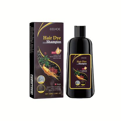 EELHOE Black Hair Dye Shampoo with 3-in-1 Formula - Natural Plant-Based Color Care, 3 Steps to Wash & Condition, No Damage to Scalp, Natural Ingredients for Men & Women, Stylish Black Hair, Nourishing Hair Care, Sleek Packagi