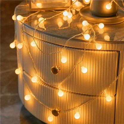 1pc USB-Powered 8 Lighting Modes Ball String Lights - Energy-Efficient, Touch Control, Ideal for Home Decor, Parties, Weddings, Ramadan & Eid al Fitr, Bedroom Wall Decor, Party Lighting | Elegant Lighting | USB Powered Lights