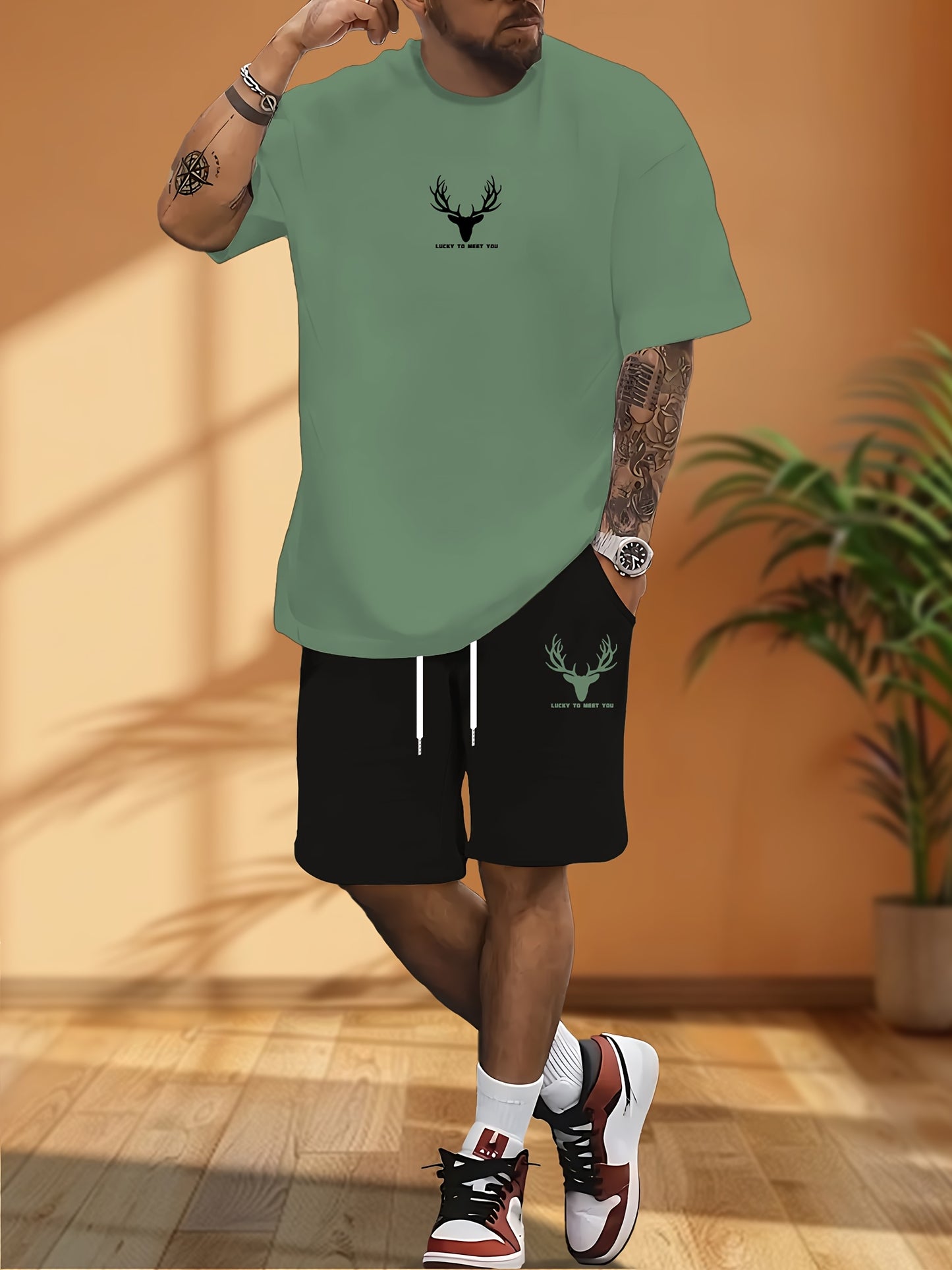 Summer New Men's Casual Home T-Shirt and Shorts Set