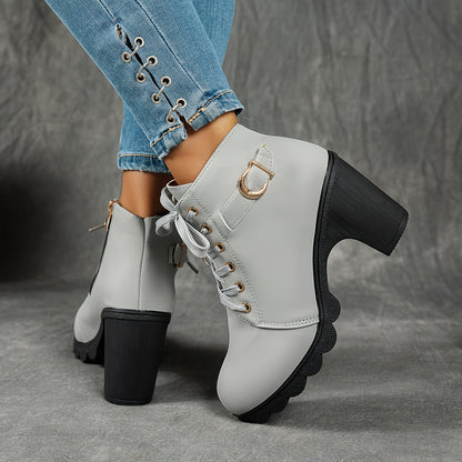 MagiMoBo Women'S Mid-Heel Ankle Boots with Side Zipper - Comfortable Faux Cover, Decorative Buckle Design, All-Season Versatile Casual Shoes for Casual Attire, Chunky Heel, Versatile Ankle Boots | Decorative Buckle Boots | Sy