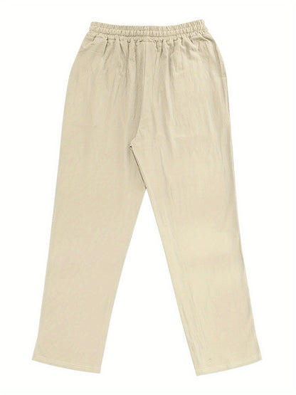 Men's Lightweight Breathable Linen Pants - American Loose Fit Straight Leg Casual Trousers with Adjustable Drawstring Waist & Side Pockets, Semi-Sheer Solid Color for Beach Vacation, Summer Outings & Casual Attire, Beach Pant