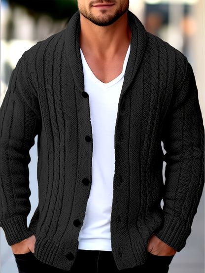 Men's Casual Sport Knit Cardigan, Fashionable Knitted Sweater | Long Sleeve Autumn and Winter Thickened Warmth, Cable Knitting Technique, Buttoned Cardigan, Regular Fit Casual Style for Fall and Winter