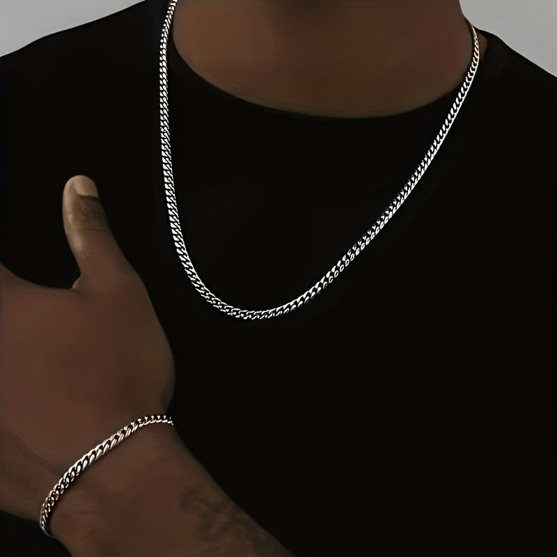 2pcs Hip-Hop Y2K Style Stainless Steel Necklace and Bracelet Set - Men's Necklace - Unisex Fashion Jewelry