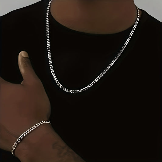 2pcs Hip-Hop Y2K Style Stainless Steel Necklace and Bracelet Set - Men's Necklace - Unisex Fashion Jewelry