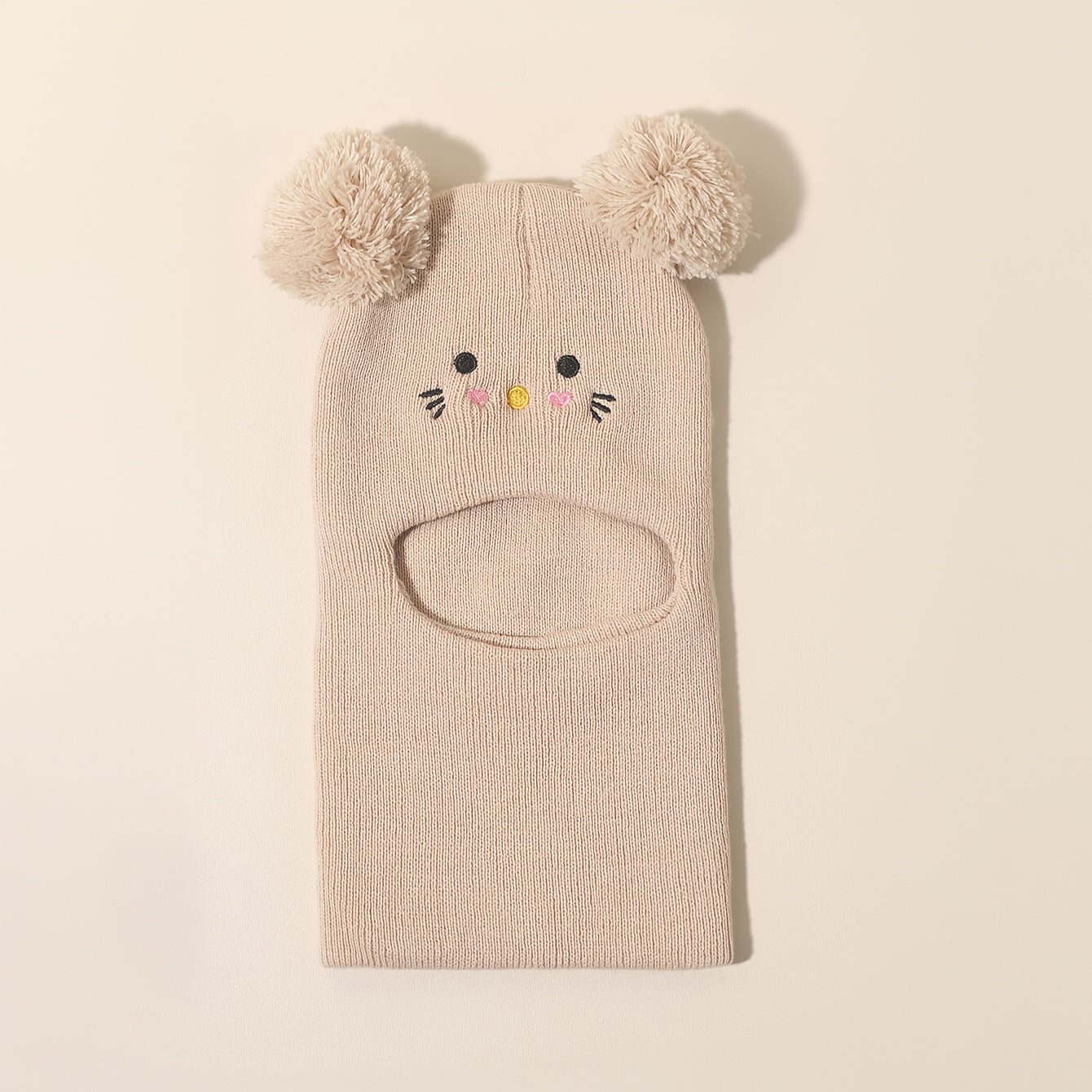 Knit Balaclava Beanie and Neck Warmer hat,cat Embroidery, Stretch Fit, Suitable for 0-3 Years Old, Daily and Casual Wear, Birthday, Holiday Party, Autumn and Winter, Christmas, Halloween