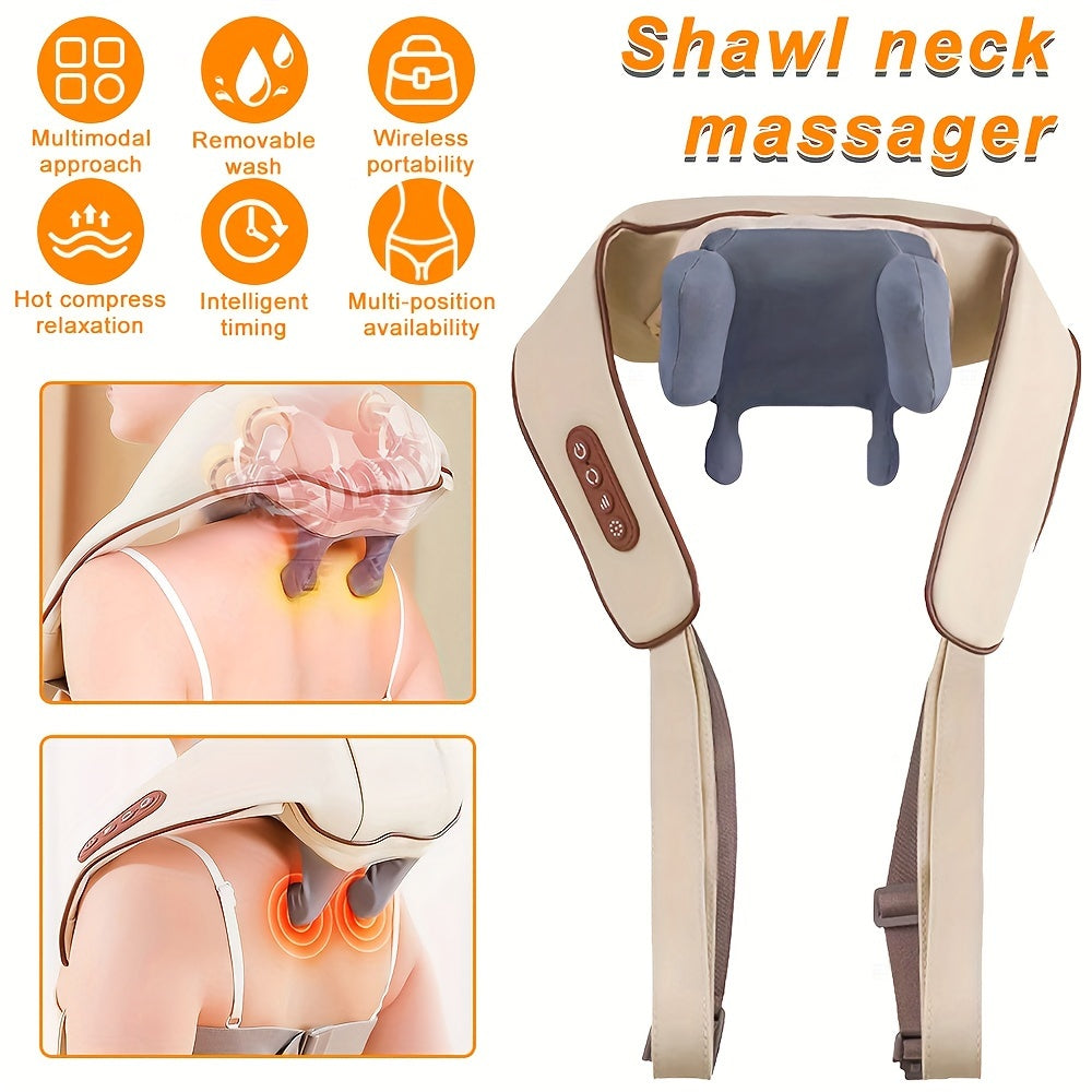 Beige Neck Massager with Hot Compress & Wireless Kneading - USB-Powered Portable Design for Neck, Back, Legs, Shoulders - Home Office Relaxation Gift for Men & Women, Neck And Shoulder Massager, Sleek Appliance Design, Adjust