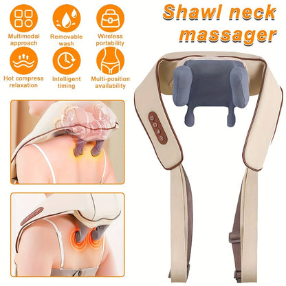 Beige Neck Massager with Hot Compress & Wireless Kneading - USB-Powered Portable Design for Neck, Back, Legs, Shoulders - Home Office Relaxation Gift for Men & Women, Neck And Shoulder Massager, Sleek Appliance Design, Adjust