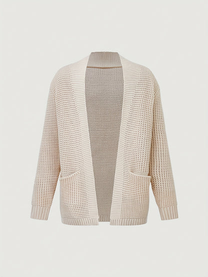 Men'S Casual Long Sleeve V-Neck Knit Cardigan - Loose Fit Solid Color Sweater with Pockets, Lightweight Acrylic for Fall/Winter, Versatile Layering Piece