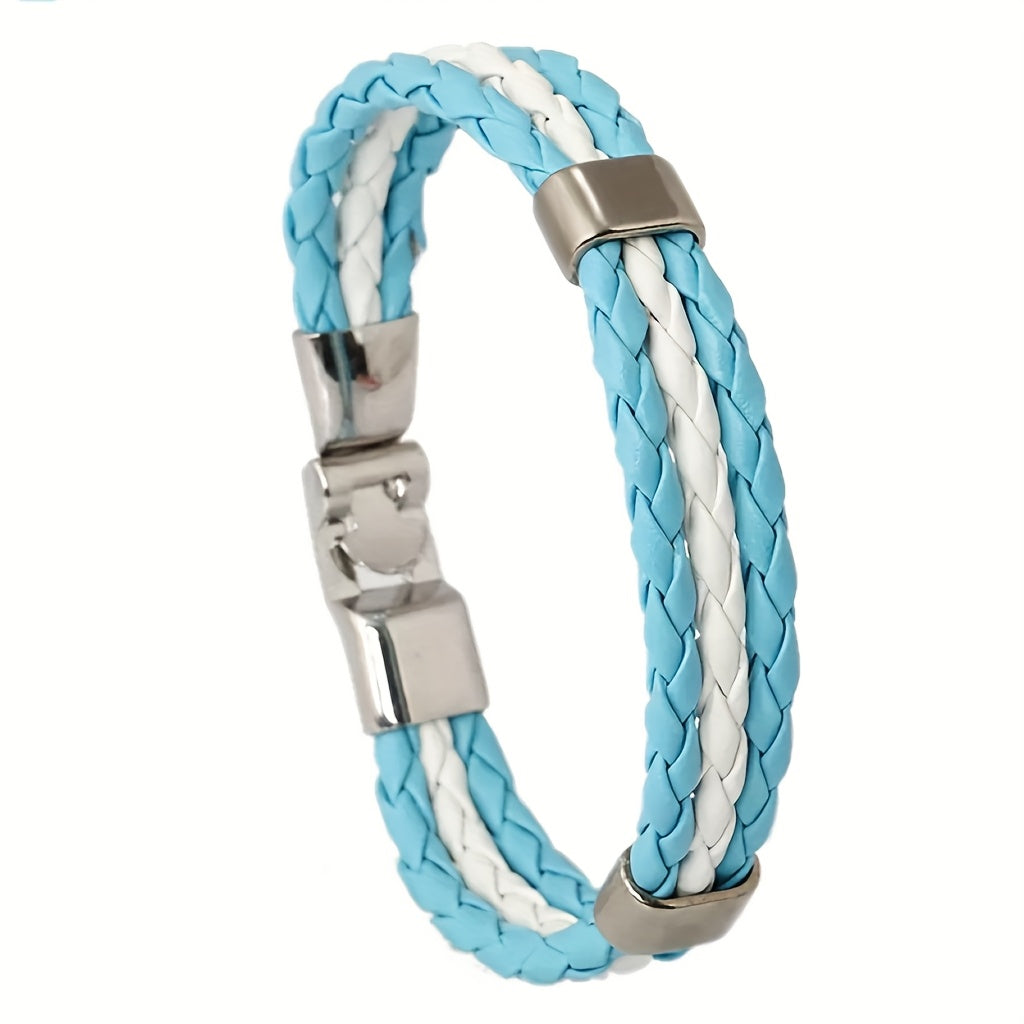 Handmade Braided Red, White, and Green Flag Faux Leather Bracelet - Fashionable Faux Leather Accessory with Metal Buckle, Ideal for National Holiday Celebrations, National Holiday Gift|Festive Accessory|Durable Faux Leather,