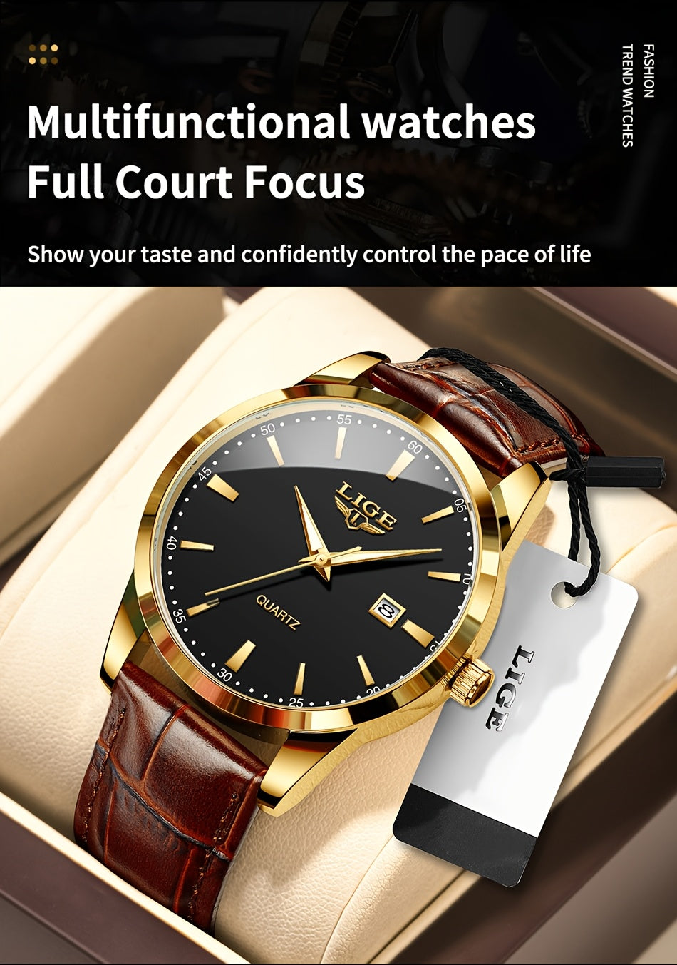 LIGE Fashion New Quartz Watch Multi Functional Glow Watch Single Calendar Three Needle Simple Band Watch men&women's Business Watch, Suitable for Women&women
